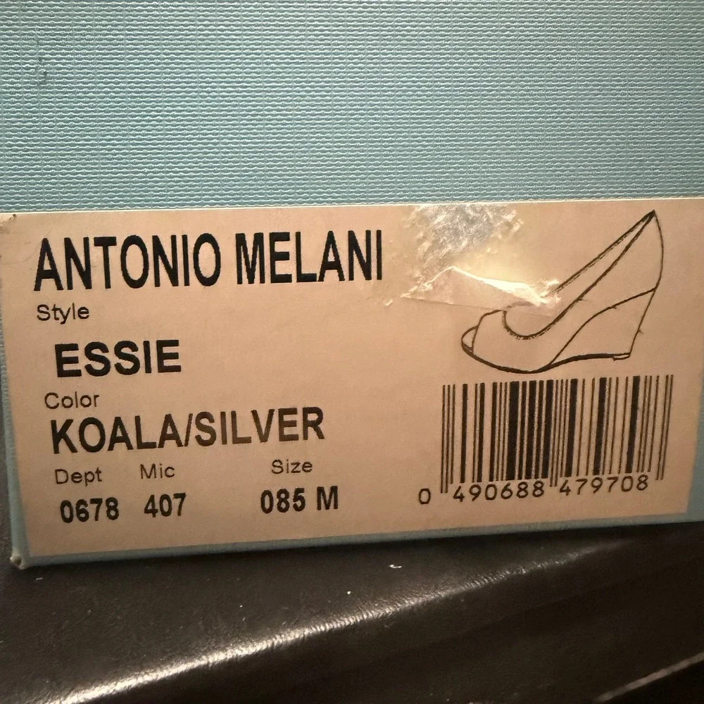 Antonio Melani Essie Wedge Women 8.5 Silver Crystal Peep Toe Snakeskin Glam Luxe